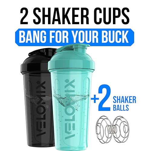 VELOMIX -2 Pack- 28 oz Protein Shaker Bottles for Protein Mixes - 2x Wire Whisk | Leak Proof Shaker Cups for Protein Shakes and Pre Workout | Protein Shaker Bottle Pack (B4) Black/Turquoise - Image 2