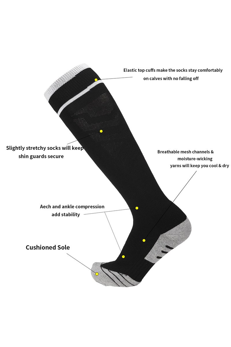 جناح السماء جوارب كرة قدم طويلة للركبة للرجال والنساء، جوارب رياضية مبطنة، جوارب رياضية للكبار للجنسين - أسود - زوج واحد - Image 3