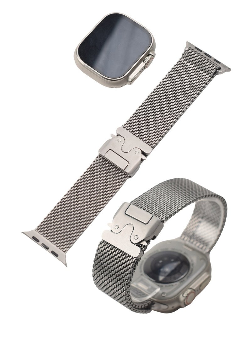 RTYY حلقة ميلانو شبكية متوافقة مع أساور Apple Watch المعدنية Ultra 2 مقاس 49 مم و46 مم من السلسلة 10، حلقة شبكية من الفولاذ المقاوم للصدأ بنسبة 1:1 مع مشبك معدني على شكل مظلة لساعة Apple Watch Series 7 8 9 45 مم وSeries 6 5 4 44 مم، 3/2/1 مقاس 42 مم ومشبك على شكل مظلة لساعة iWatch Ultra 2 Series 10 9 8 7 6 SE 5 4 3 2 - Image 3