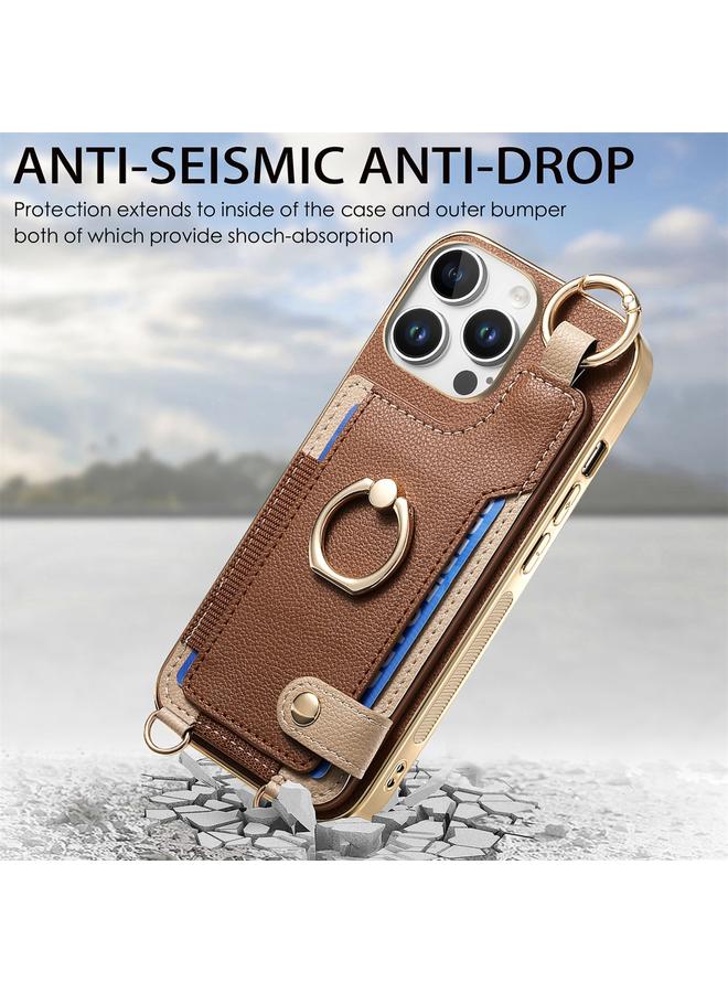 erorex Case For iPhone 16 Pro Fashion Ring Card Bag Phone Case with Hang Loop - Image 5