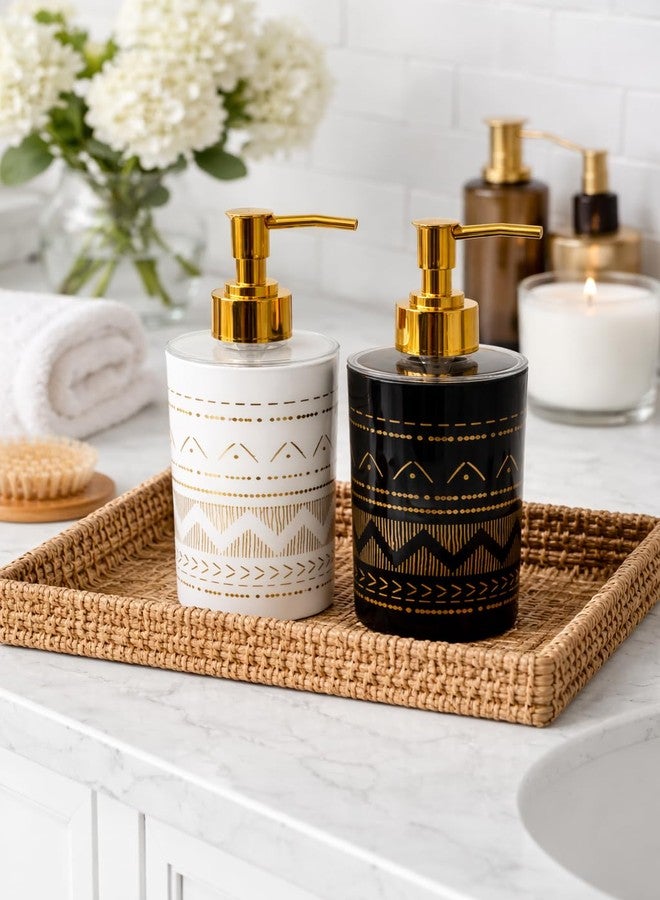 LAGET® 300ml Soap Dispenser Set of 2 – White Black with Golden Print Handwash Dispenser Bottle with Gold Pump | Liquid Soap Dispenser for Wash Basin, Kitchen Sink & Bathroom Accessories - Image 1