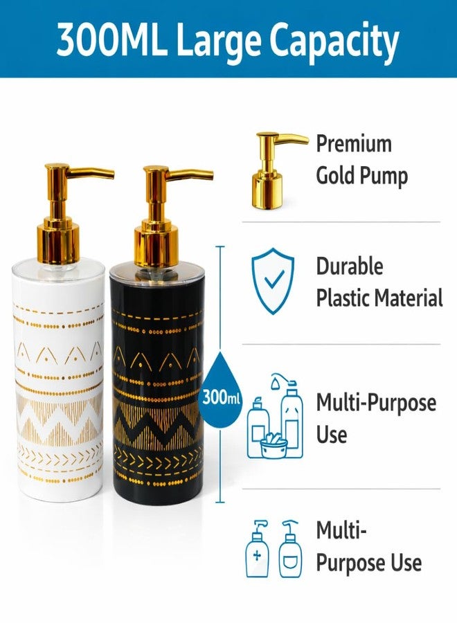 LAGET® 300ml Soap Dispenser Set of 2 – White Black with Golden Print Handwash Dispenser Bottle with Gold Pump | Liquid Soap Dispenser for Wash Basin, Kitchen Sink & Bathroom Accessories - Image 4