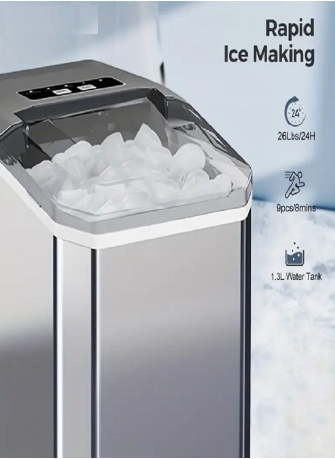 LIVVY Portable Stainless Steel Ice Maker – Fast Ice Cubes in 6–13 Mins, Auto-Cleaning, Compact Countertop Machine for Home, Office & Parties  - Image 4