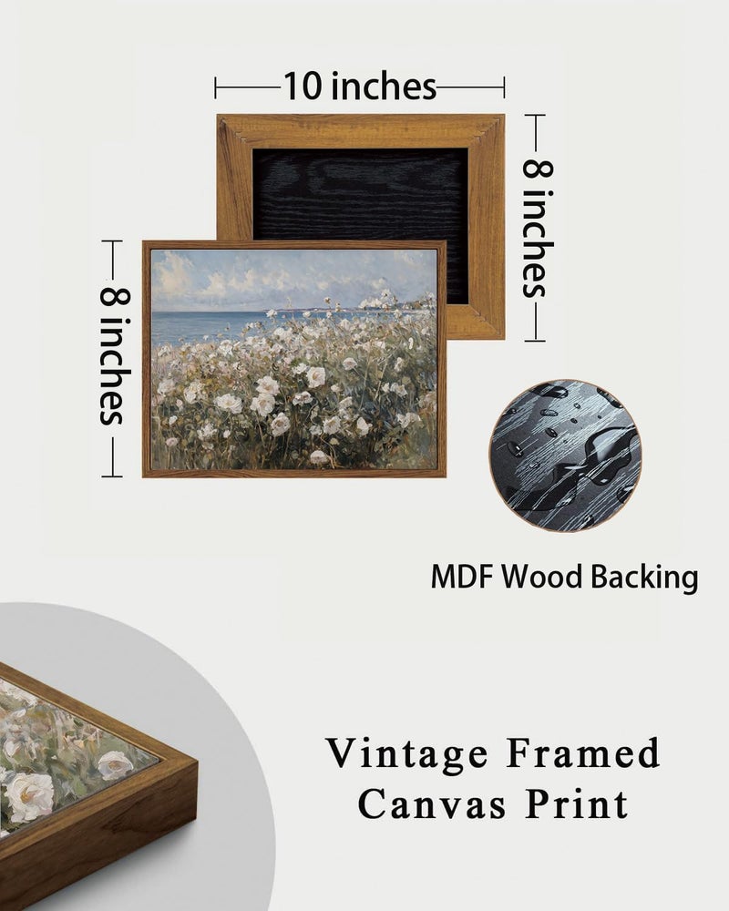 KISSFOX Framed Wall Art Vintage Wall Decor Coastal Pictures Flower Canvas Art Roses Floral Paintings Summer Aesthetic Artwork For Bedroom Living Room Kitchen - Image 5