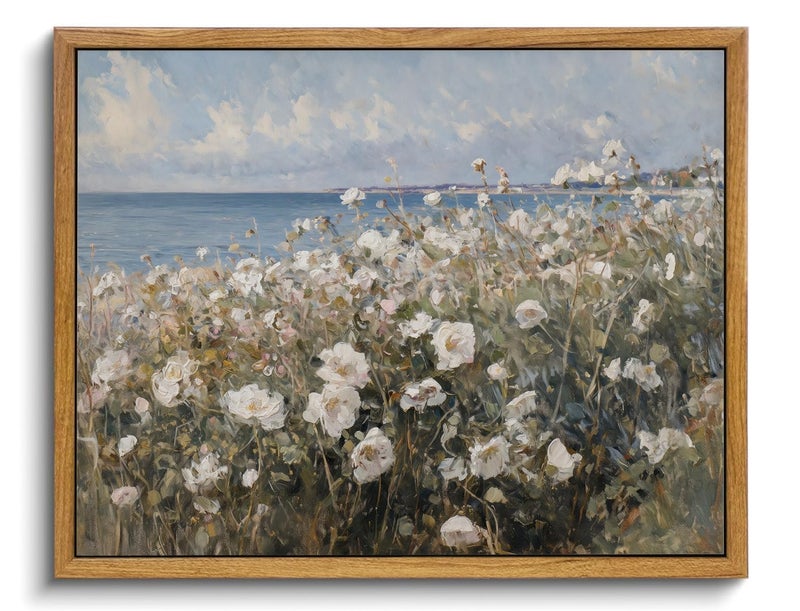 KISSFOX Framed Wall Art Vintage Wall Decor Coastal Pictures Flower Canvas Art Roses Floral Paintings Summer Aesthetic Artwork For Bedroom Living Room Kitchen - Image 1