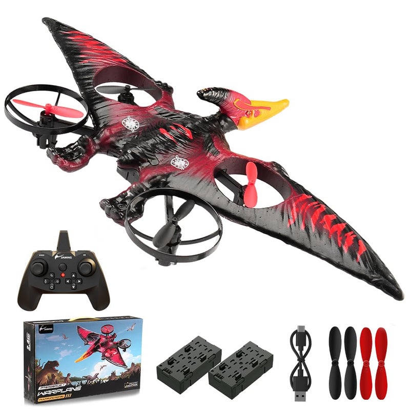 jaming Dinosaur Remote Control Drone 24G EPP Foam RC Pterodactyl Hobby RC Airplanes with 6Axis Gyro One Key Takeoff Landing Stunt Roll 360 Flip Fighter Jet Toy Christmas Birthday Gift for Boys Girls - Image 1