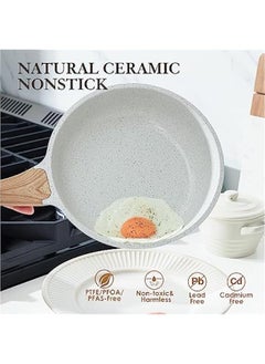 بيوينتي Nonstick Ceramic Frying Pan Skillet, 8-Inch Omelet Pan, Healthy Non Toxic Chef Pan, Induction Compatible Egg Pan with Heat Resistant Handle, PFAS-Free, White  - Image 2