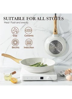 بيوينتي Nonstick Ceramic Frying Pan Skillet, 8-Inch Omelet Pan, Healthy Non Toxic Chef Pan, Induction Compatible Egg Pan with Heat Resistant Handle, PFAS-Free, White  - Image 3