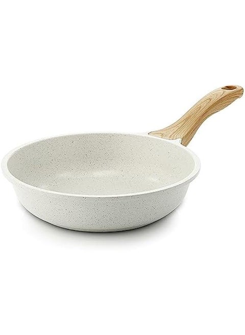 Nonstick Ceramic Frying Pan Skillet, 8-Inch Omelet Pan, Healthy Non Toxic Chef Pan, Induction Compatible Egg Pan with Heat Resistant Handle, PFAS-Free, White