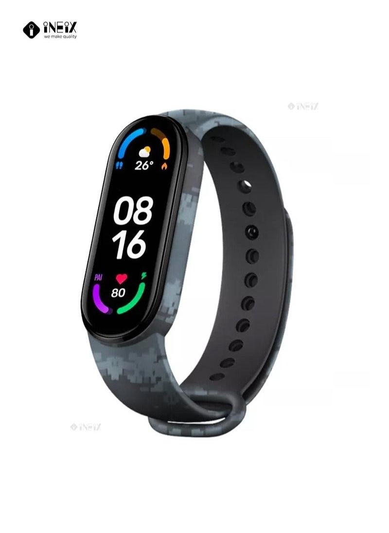 INEIX Soft Silicone Replacement Strap For Xiaomi Mi Band 6 - Digital Camouflage  - Image 1