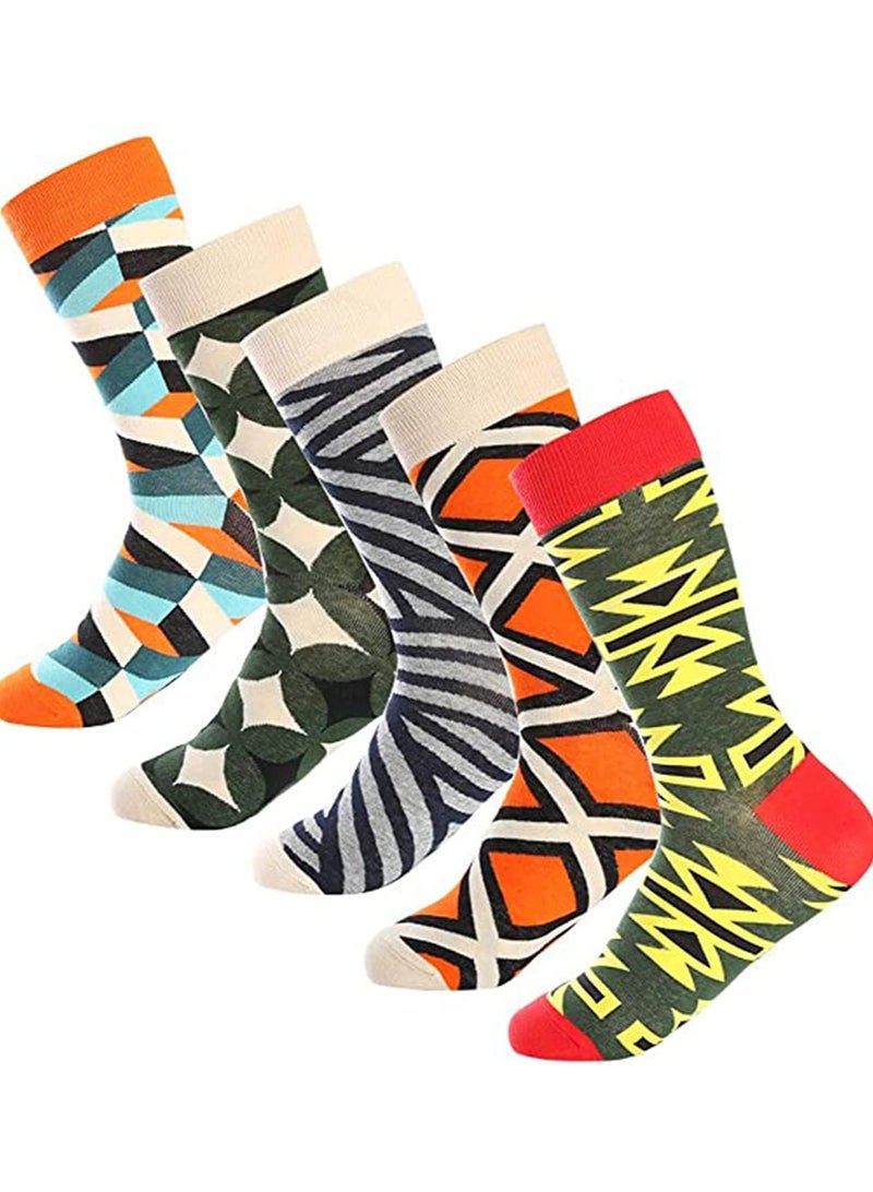 KASTWAVE Fun Casual Cotton Socks with Geometric Pattern Printing Men's Fun Dress Socks-Colorful Funny Novelty Dress Crew Socks Pack, Art Socks for Men Women  - Image 1