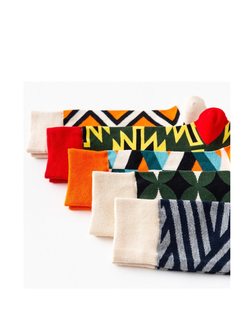 KASTWAVE Fun Casual Cotton Socks with Geometric Pattern Printing Men's Fun Dress Socks-Colorful Funny Novelty Dress Crew Socks Pack, Art Socks for Men Women  - Image 2