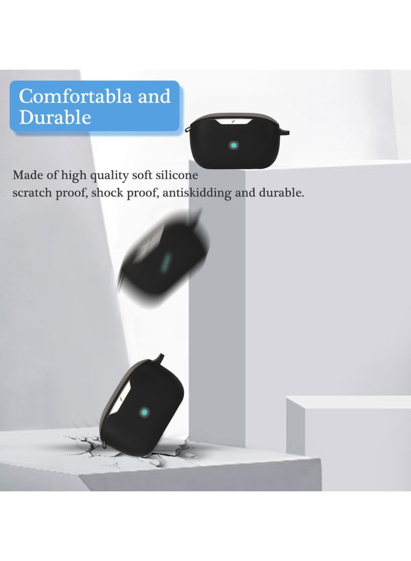 Silicone Case for JBL Wave Buds 2 Wireless Earbuds Protective Cover with Carabiner (Black) - Image 2