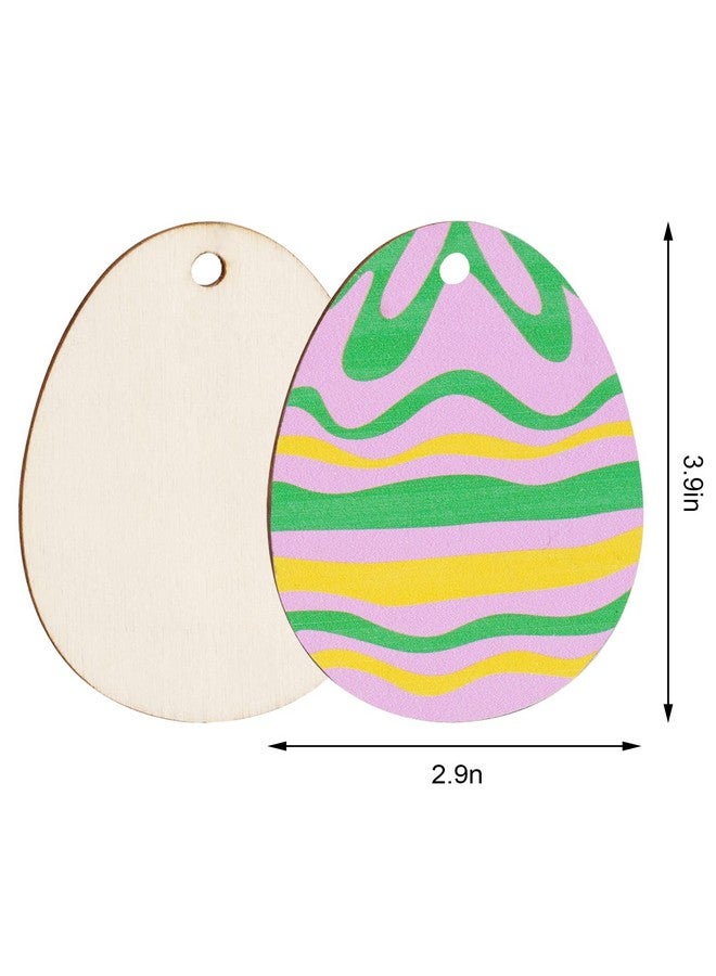 Yookat 50 Pieces Easter Egg Wooden Cutout Unfinished Wood Easter Egg Ornaments Egg Wood DIY Crafts Cutouts Easter Egg Unfinished Wood Slices for Painting Crafts and Easter Decorations (3.9 inch) - Image 2