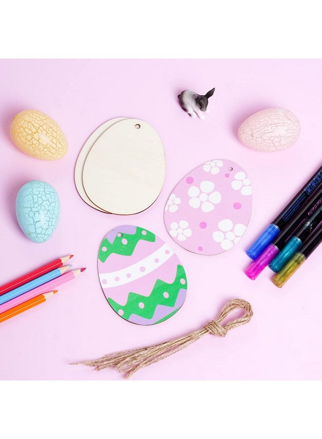 Yookat 50 Pieces Easter Egg Wooden Cutout Unfinished Wood Easter Egg Ornaments Egg Wood DIY Crafts Cutouts Easter Egg Unfinished Wood Slices for Painting Crafts and Easter Decorations (3.9 inch) - Image 4