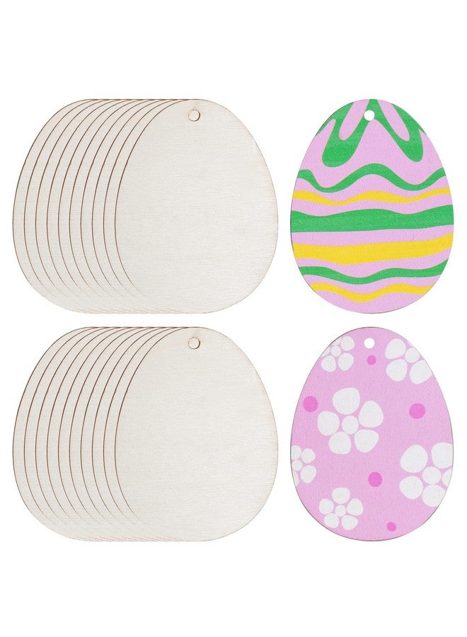 Yookat 50 Pieces Easter Egg Wooden Cutout Unfinished Wood Easter Egg Ornaments Egg Wood DIY Crafts Cutouts Easter Egg Unfinished Wood Slices for Painting Crafts and Easter Decorations (3.9 inch) - Image 1