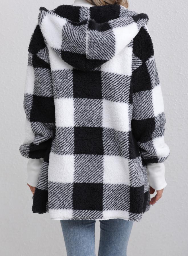 Take Two Checked Long Sleeve Zip Up Hooded Coat - Image 2