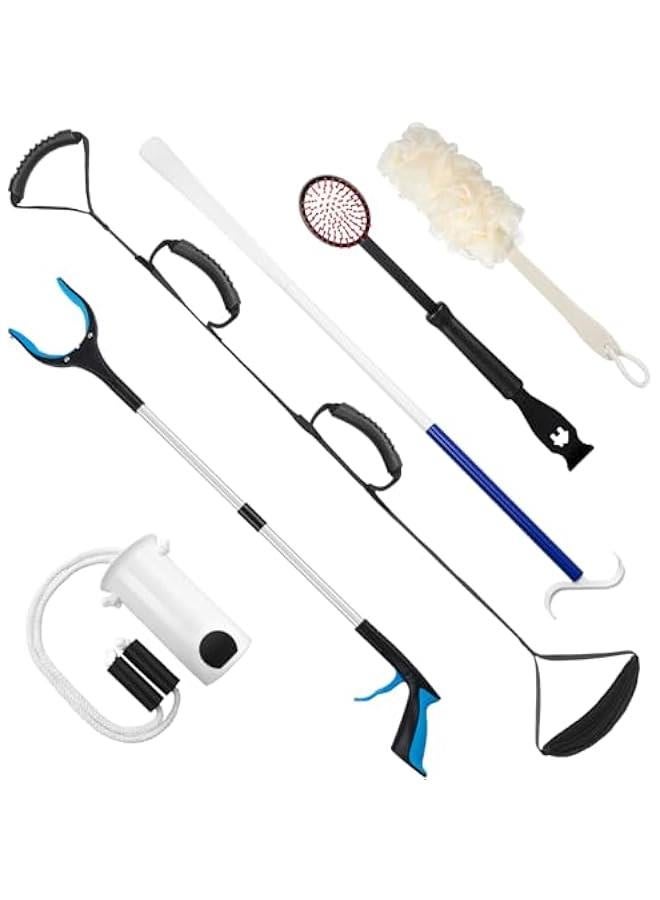 Arabest Hip Replacement Recovery Kit: 6-in-1 Elderly Surgery Patient Assist Set - Reacher, Sock Aid, Shoe Horn, Dressing Stick, Leg Lifter, Massage Hammer. - Image 1