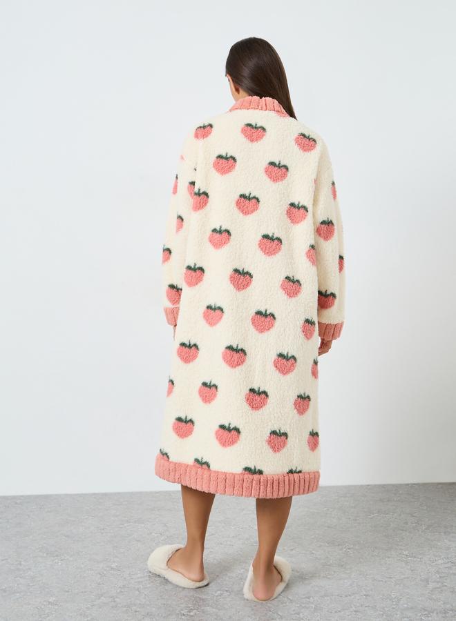 Take Two Women Strawberry Graphic Printed Button Front Robe - Image 4