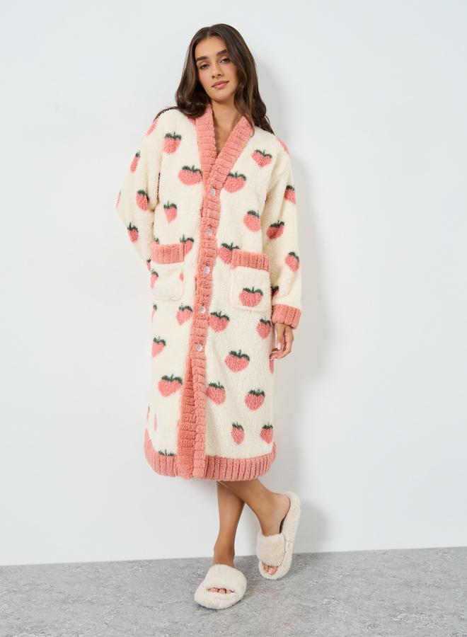 Take Two Women Strawberry Graphic Printed Button Front Robe - Image 1