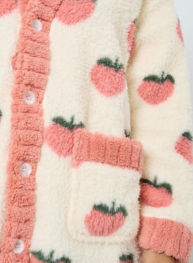 Take Two Women Strawberry Graphic Printed Button Front Robe - Image 3