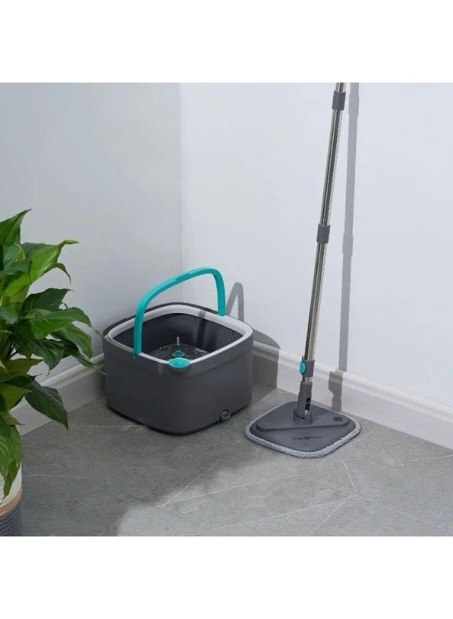 SAFENHAND Spin Floor Mop and Bucket Set for Professional Home Floor Cleaning System with Aluminum Handle/2-Washable Microfiber Pads Perfect Home + Kitchen Cleaner for Hardwood, Laminate (square) - Image 4