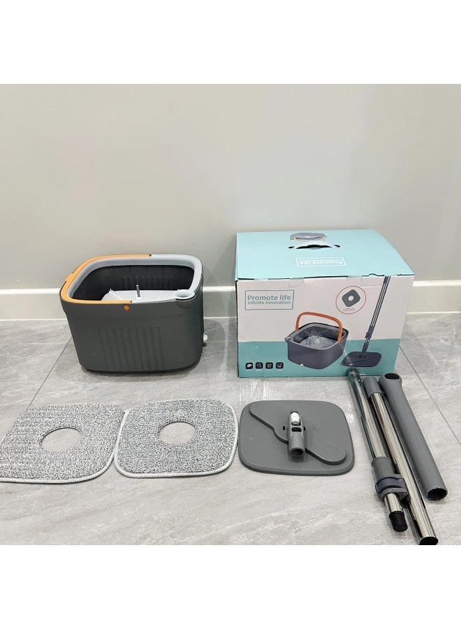 SAFENHAND Spin Floor Mop and Bucket Set for Professional Home Floor Cleaning System with Aluminum Handle/2-Washable Microfiber Pads Perfect Home + Kitchen Cleaner for Hardwood, Laminate (square) - Image 1