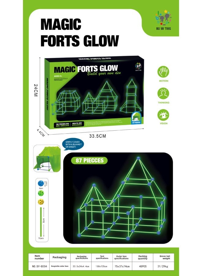 Piece DIY Tent Children's Educational Toys Piece Indoor Tent Piece Building Blocks-Color:Children's Diy Bead Tent 【87PCs, Luminous, Cloth】 BY-8004 - Image 1