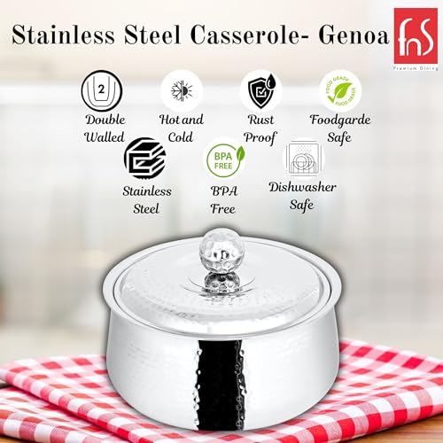 FNS - Stainless Steel, Genoa Style - Double Wall Insulated Casserole with Lid, 2200 ml, Pack of 1 Unit, Silver Color - Elegant Hot Pot Food Warmer with Self Locking Press Lid for Daily Use - Image 2