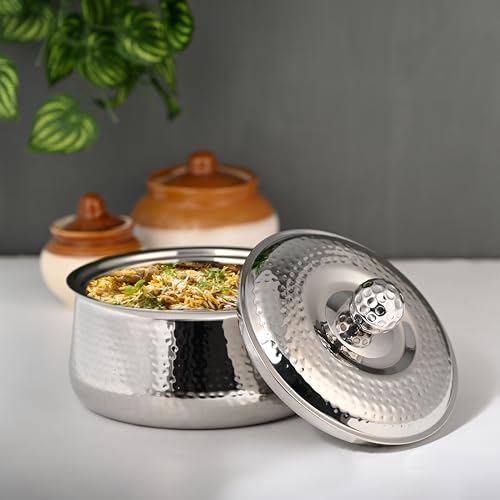 FNS - Stainless Steel, Genoa Style - Double Wall Insulated Casserole with Lid, 2200 ml, Pack of 1 Unit, Silver Color - Elegant Hot Pot Food Warmer with Self Locking Press Lid for Daily Use - Image 1