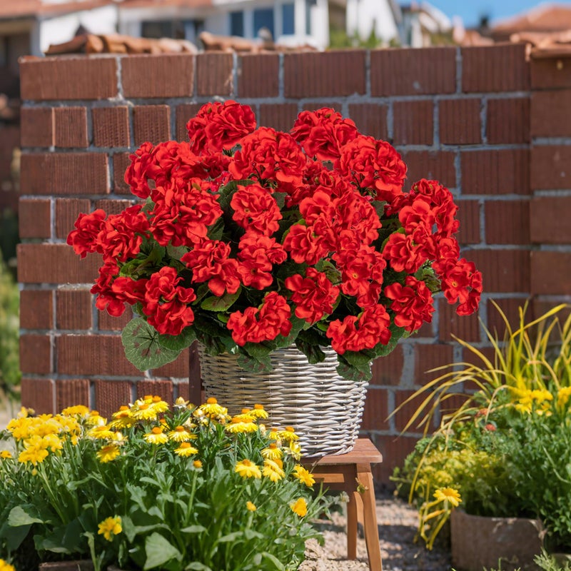 Uqueeten Artificial Flowers for Outdoors Artificial Geranium,8PCS Fake Flower Geranium Artificial Plant Home Decor,Silk Geraniums Artificial Flowers Realistic Outdoor Flower Decoration (Red) 14.4" - Image 4