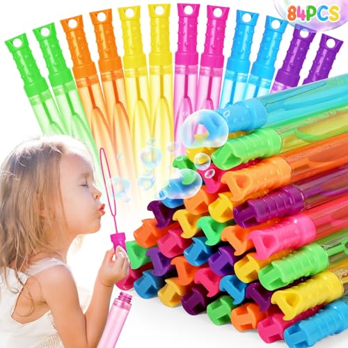 Letapapa Bubble Wands 84 Pcs Bubble Wands Bulk in 6 ColorsBubble Party Favors for Kids Summer Toys Indoor Outdoor Activity Themed Birthday Wedding for Girls Boys - Image 1