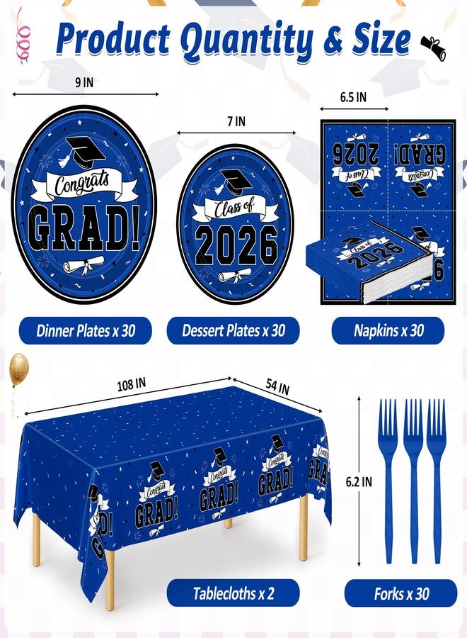 QZYL 122 Pcs 2026 Graduation Decorations Serves 30, Graduation Party Plates and Napkins Set, Disposable Class of 2026 Grad Decorations, Blue Congrats Grad Paper Dinnerware Table Decor for Party - Image 2