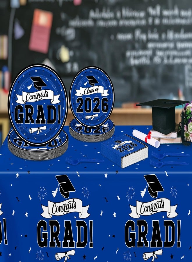 QZYL 122 Pcs 2026 Graduation Decorations Serves 30, Graduation Party Plates and Napkins Set, Disposable Class of 2026 Grad Decorations, Blue Congrats Grad Paper Dinnerware Table Decor for Party - Image 4