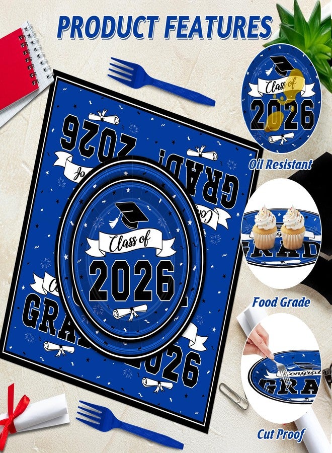 QZYL 122 Pcs 2026 Graduation Decorations Serves 30, Graduation Party Plates and Napkins Set, Disposable Class of 2026 Grad Decorations, Blue Congrats Grad Paper Dinnerware Table Decor for Party - Image 3