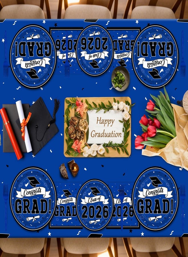 QZYL 122 Pcs 2026 Graduation Decorations Serves 30, Graduation Party Plates and Napkins Set, Disposable Class of 2026 Grad Decorations, Blue Congrats Grad Paper Dinnerware Table Decor for Party - Image 5