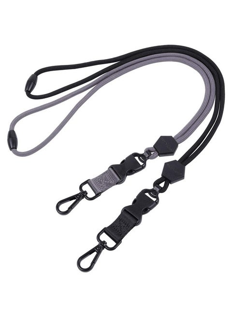 2 Pack Of 23 Inch Durable Round Cord Heavy Duty Lanyard With Safety Breakaway Buckle, Detachable Buckle And Metal Hook For Id Card Badge Holder And Keys - Black And Gray