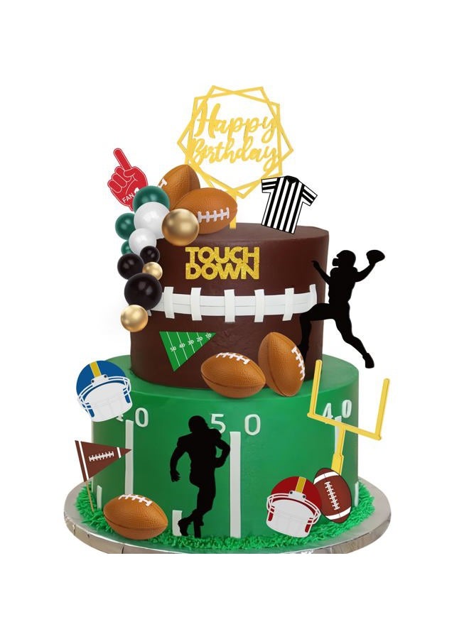 Hxezoc 28 Pieces Football Cake Topper Football Players Cupcake Toppers Rugby Ball Happy Birthday Cake Picks Sports Theme Cake Decorations for Football Game Day Birthday Party Baby Shower Supplies - Image 1
