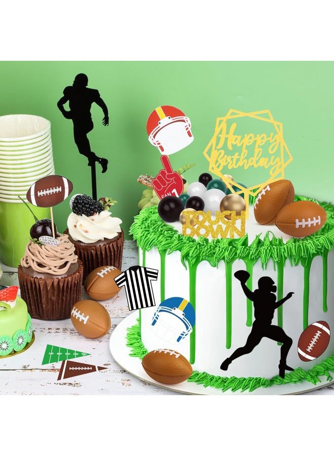 Hxezoc 28 Pieces Football Cake Topper Football Players Cupcake Toppers Rugby Ball Happy Birthday Cake Picks Sports Theme Cake Decorations for Football Game Day Birthday Party Baby Shower Supplies - Image 4