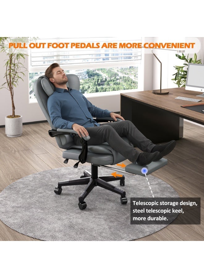 Castlery Ergonomic Office Chair, 90°-135° Reclining, Adjustable Height & 360° Swivel, High Back Executive Computer Desk Chair with Lumbar Support & Footrest, High-Density Foam（Grey） - Image 2