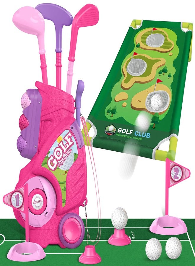 Liberry Toddler Golf Set for 2 3 4 Years Old Girls Boys, Upgraded Kids Golf Cart with Golf Cornhole Board & Putting Mat, Indoor and Outdoor Golf Toys Birthday Gift, Pink - Image 1