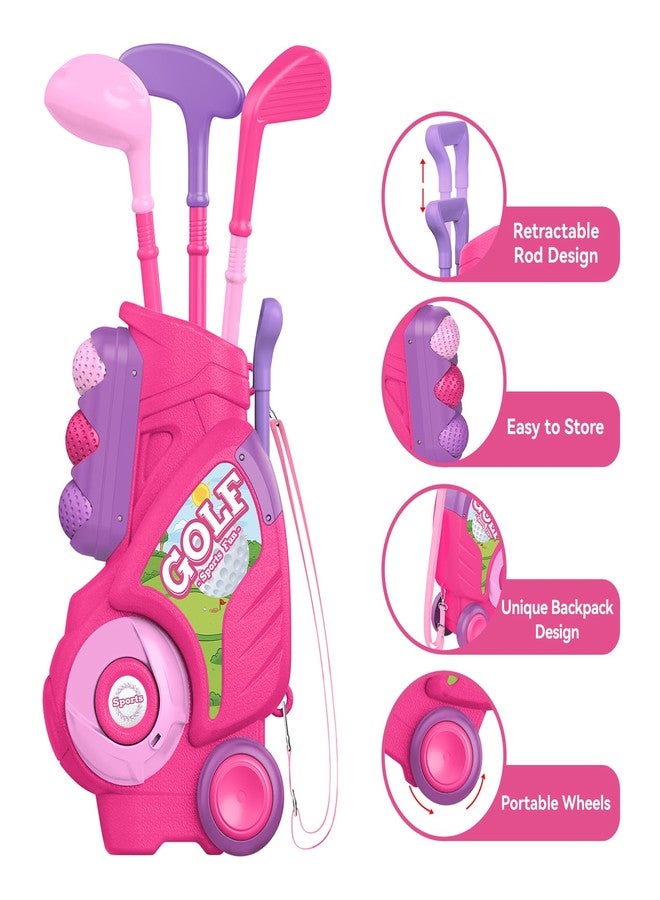 Liberry Toddler Golf Set for 2 3 4 Years Old Girls Boys, Upgraded Kids Golf Cart with Golf Cornhole Board & Putting Mat, Indoor and Outdoor Golf Toys Birthday Gift, Pink - Image 3