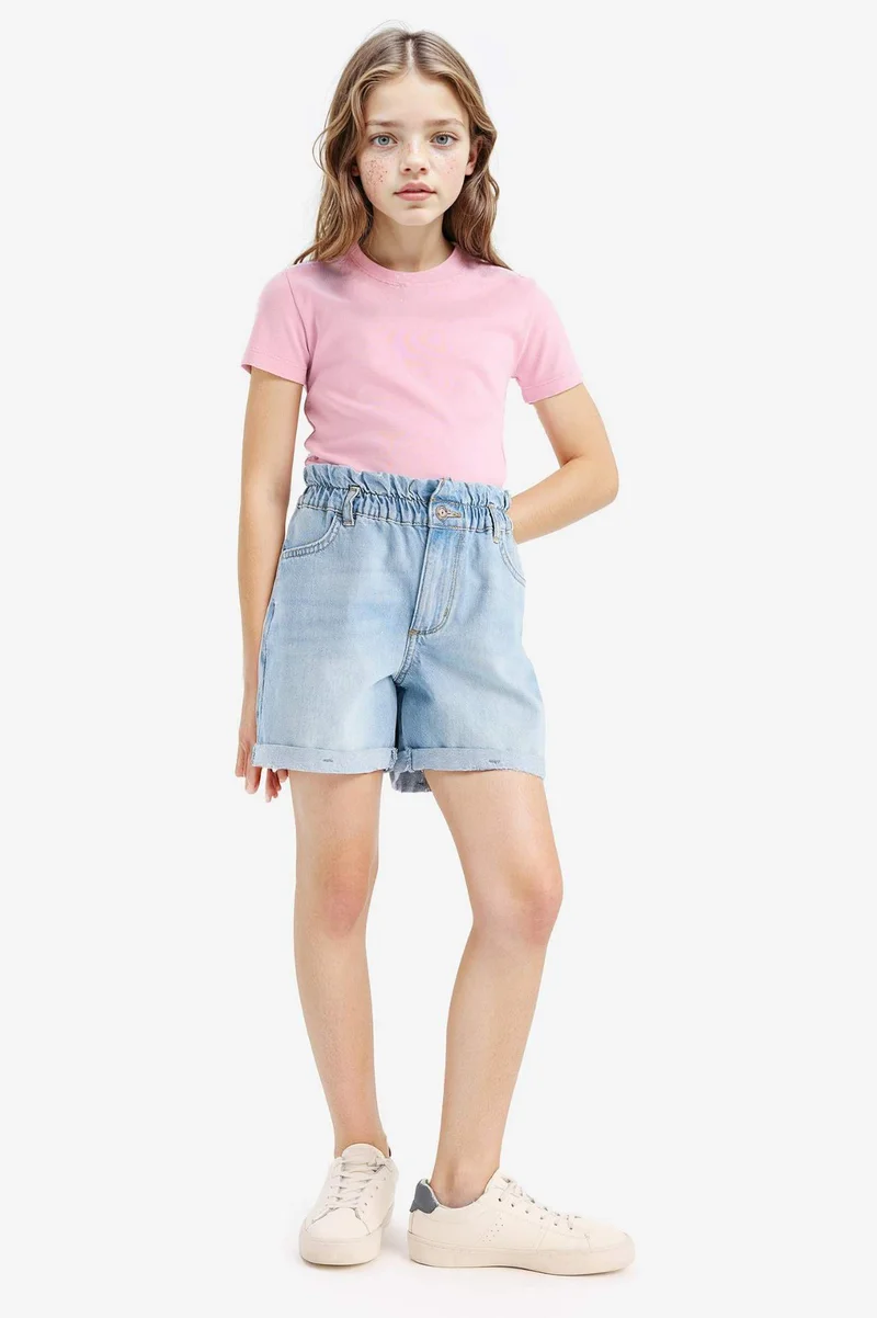ديفاكتو Girl Slim Fit Crew Neck Ribbed Basic T-Shirt