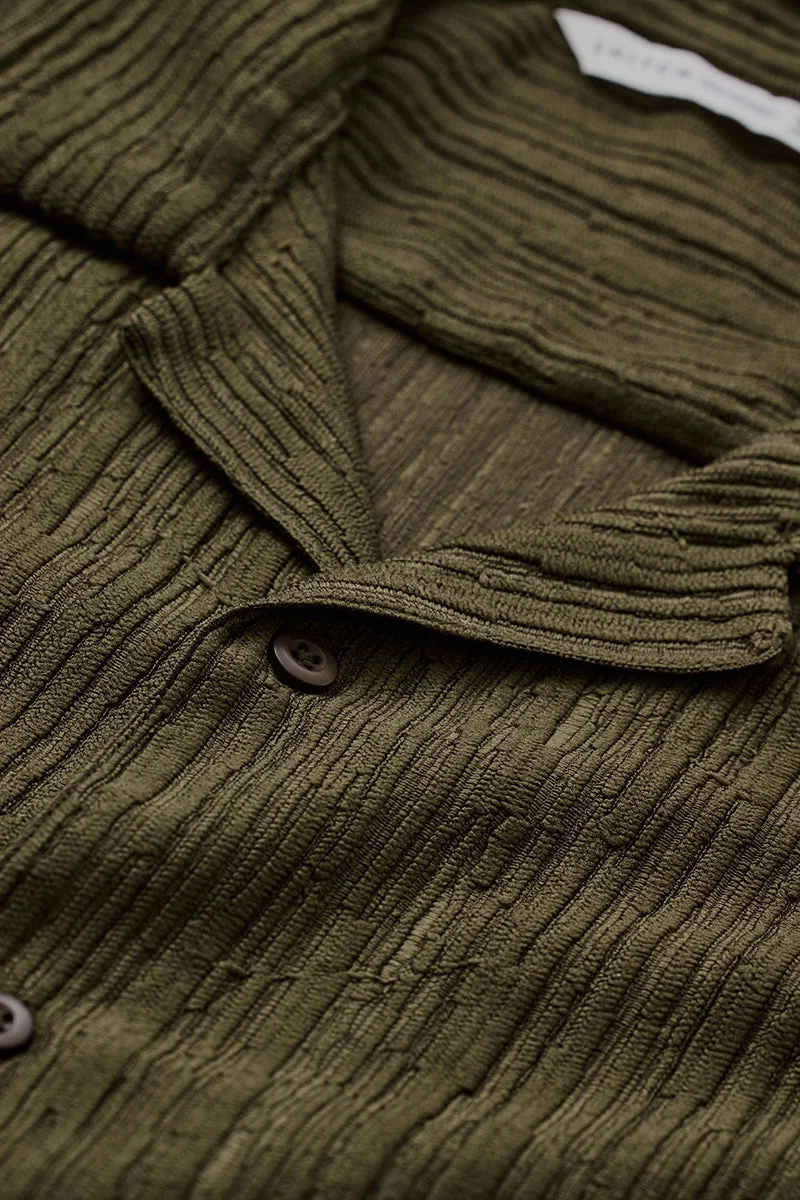 SNITCH Olive Textured Half Sleeve Boxy Shirt
