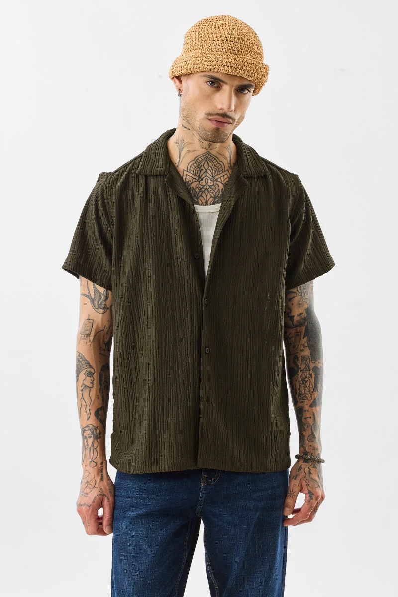 SNITCH Olive Textured Half Sleeve Boxy Shirt