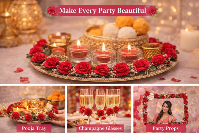 Tia Crafts Premium Flower Artificial Flowers for Home Decoration and Pooja (Red-12) - Image 3