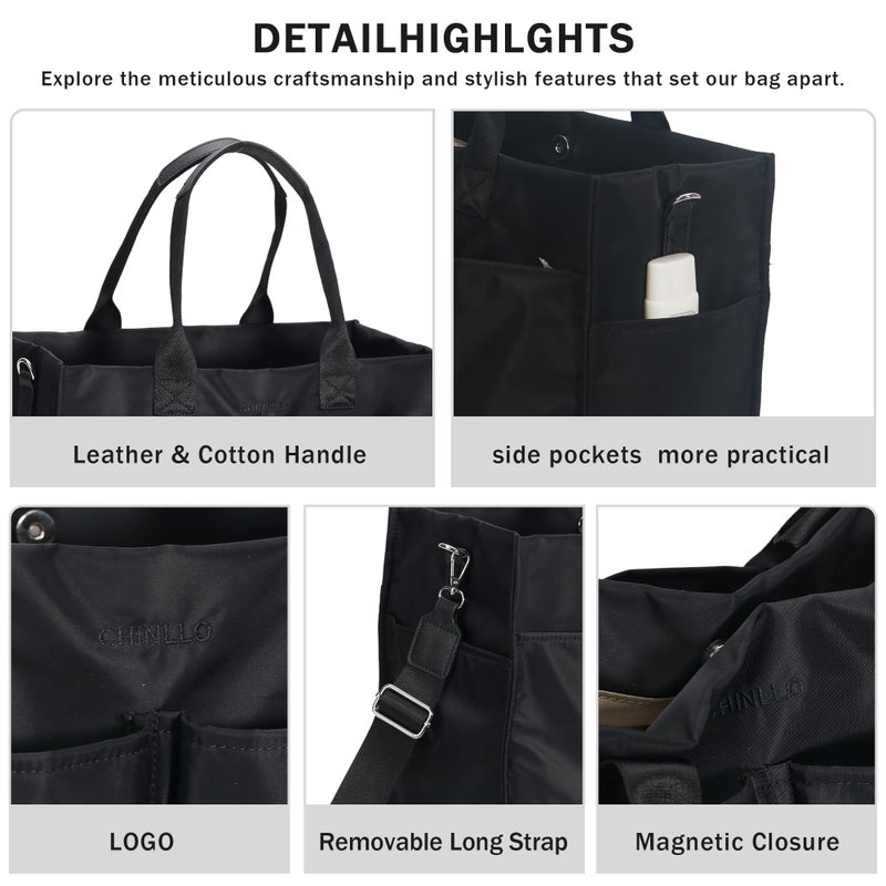 Chinllo Nylon Tote Bags for Women, Large Pockets Handbags Compartments Crossbody Bags Work Laptop Purse for Travel, Beach - Image 3