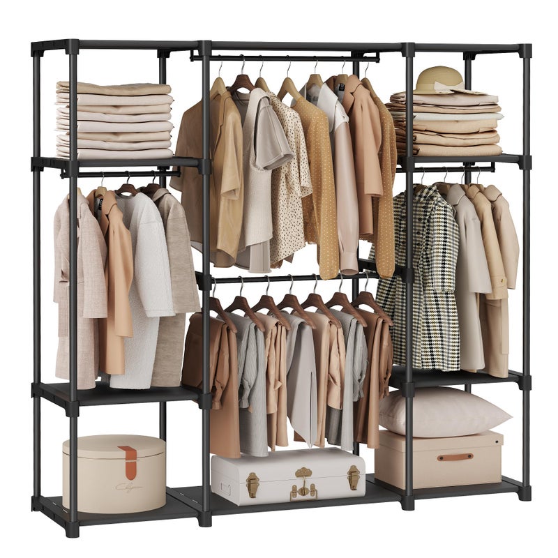 SONGMICS SONGMICS Portable Closet Freestanding Closet Organizer Clothes Rack with Shelves Hanging Rods Storage Organizer for Cloakroom Bedroom 595 x 169 x 654 Inches Black URYG036B02 
