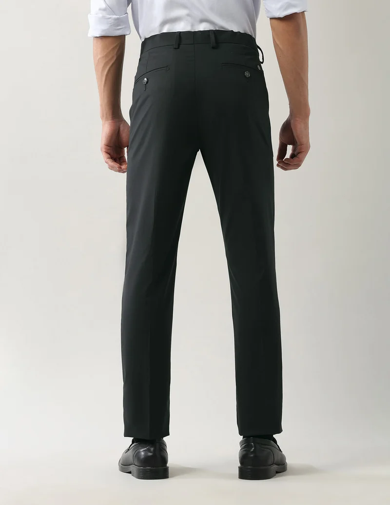 Arrow Dark Green Solid Autoflex Slim Fit Trousers for Men | Best Price UAE