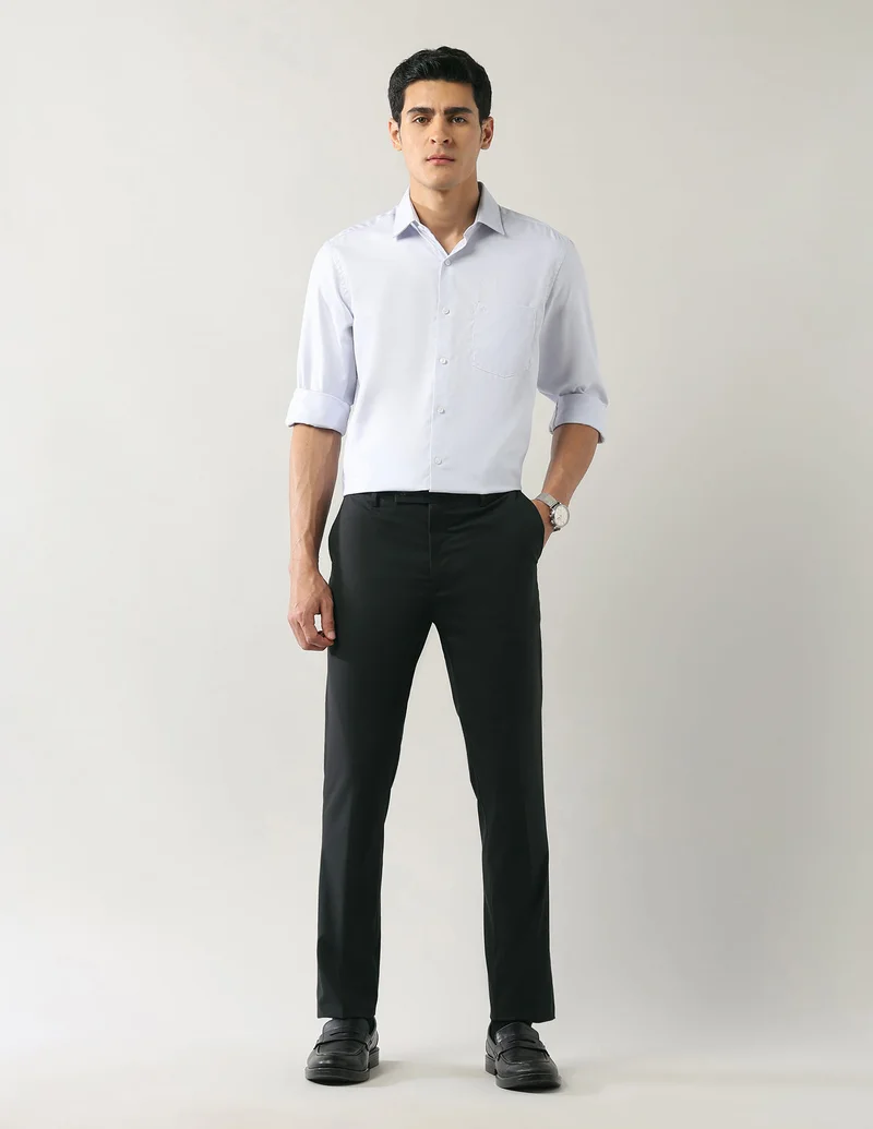 Arrow Dark Green Solid Autoflex Slim Fit Trousers for Men | Best Price UAE